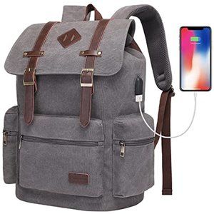 Mens Canvas Vintage Backpack for Men, Travel Laptop Backpack Fits 17/15.6 Inch